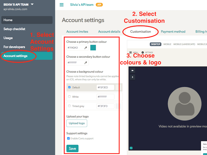 Choosing logos and colours for Coviu's interface