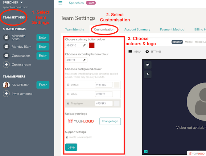 Customisation of Coviu's interface